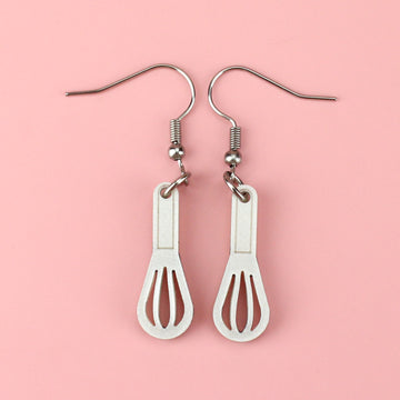 Silver perspex whisk charms on stainless steel earwires