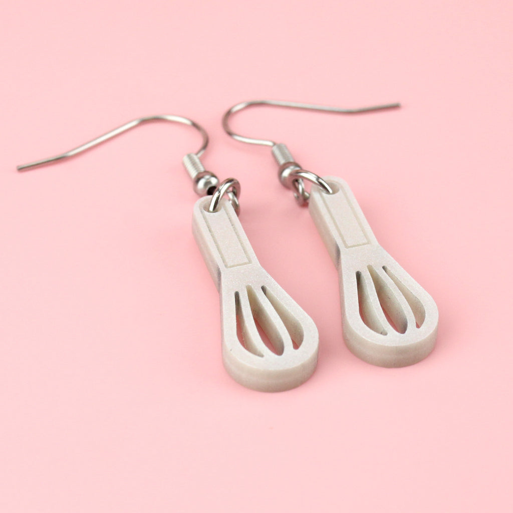 Silver perspex whisk charms on stainless steel earwir