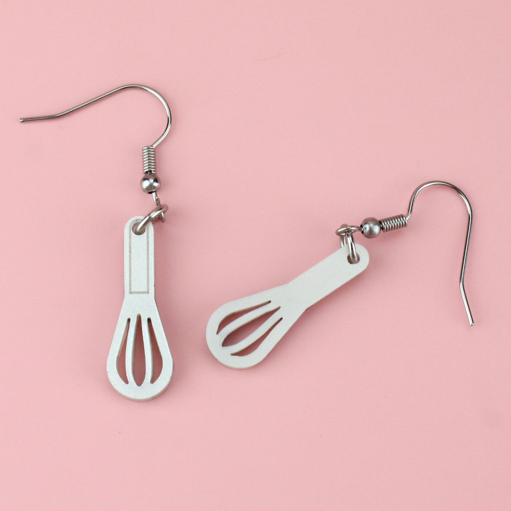 Silver perspex whisk charms on stainless steel earwir