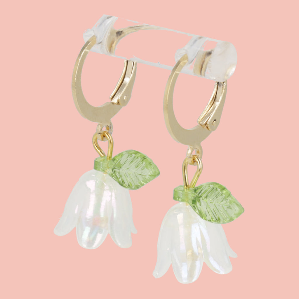White Bell Orchid Huggie Hoop Earrings - Sour Cherry