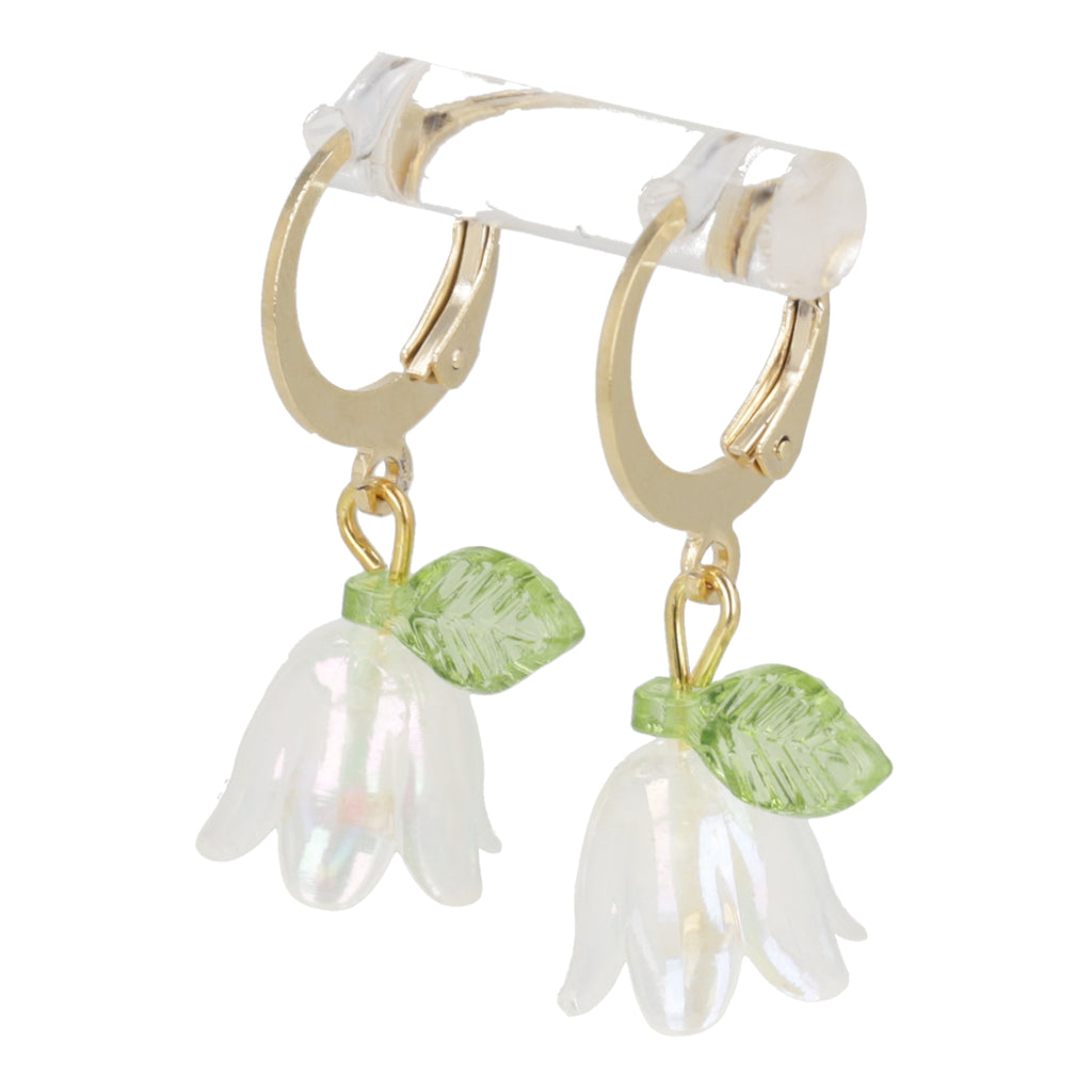 White Bell Orchid Huggie Hoop Earrings - Sour Cherry