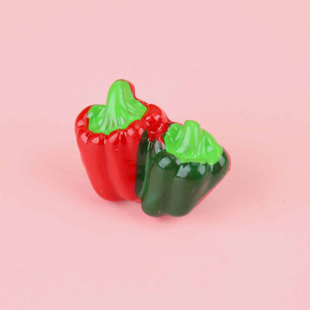 red and green pepper studs joined together with red glittery back