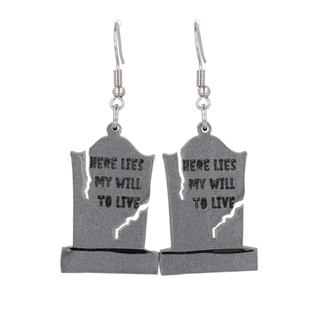 Will To Live Grave Stone Earrings - Sour Cherry