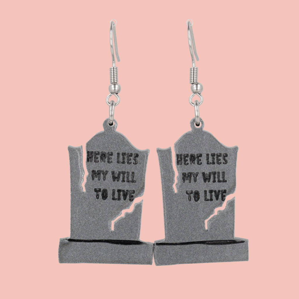 Will To Live Grave Stone Earrings - Sour Cherry