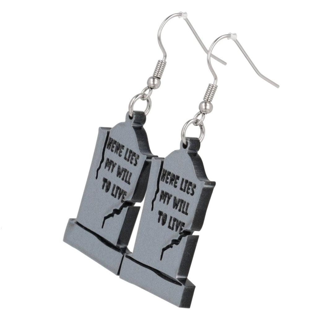 Will To Live Grave Stone Earrings - Sour Cherry
