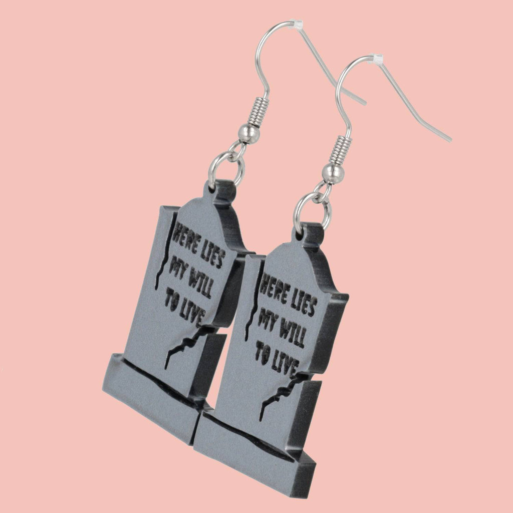 Will To Live Grave Stone Earrings - Sour Cherry