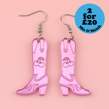 Working 9-5 Pink Cowgirl Boot Earrings - Sour Cherry