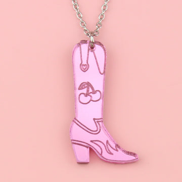 Working 9-5 Pink Cowgirl Boot Necklace - Sour Cherry