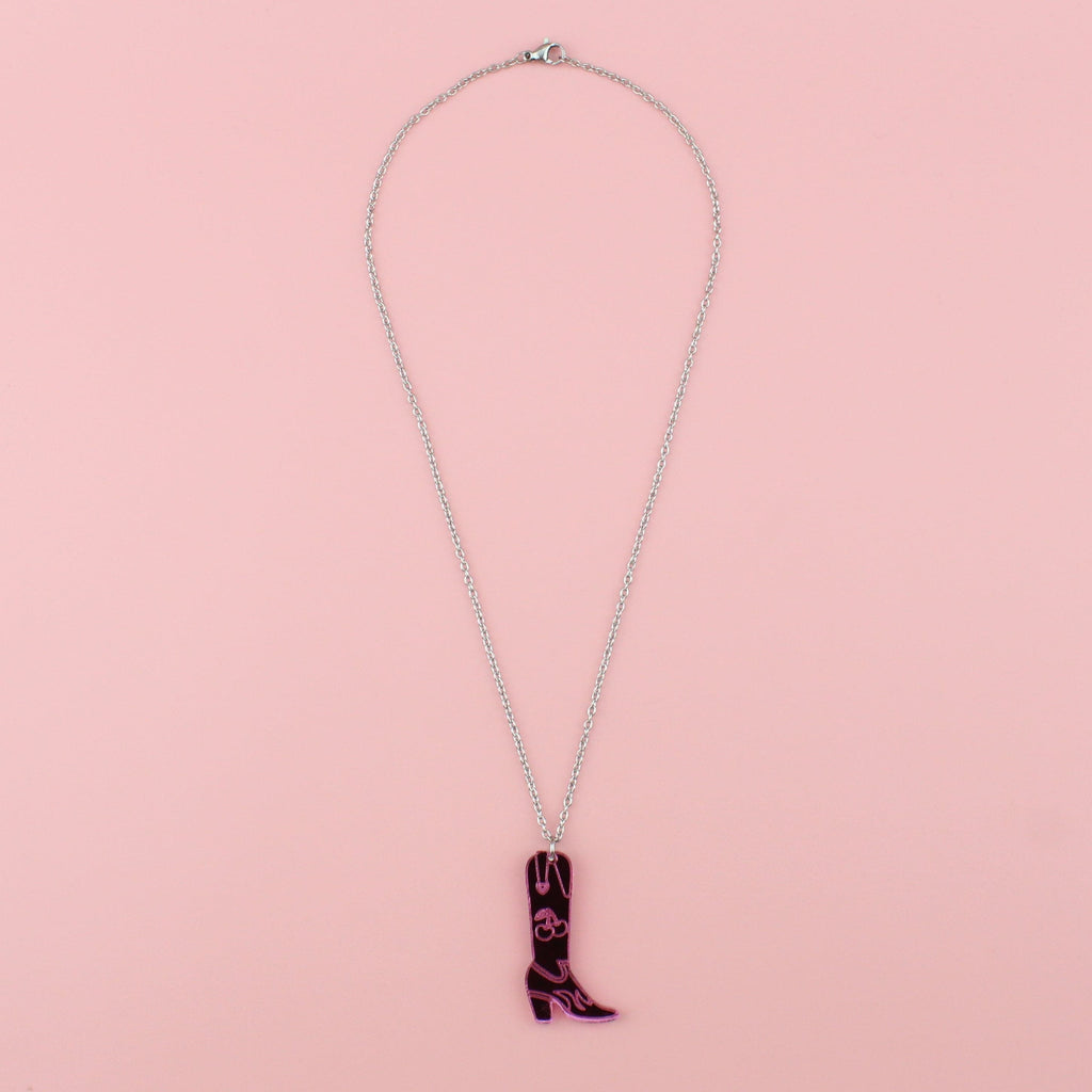 Working 9-5 Pink Cowgirl Boot Necklace - Sour Cherry