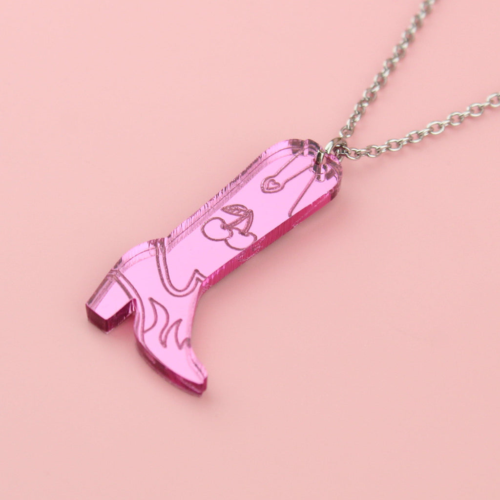 Working 9-5 Pink Cowgirl Boot Necklace - Sour Cherry