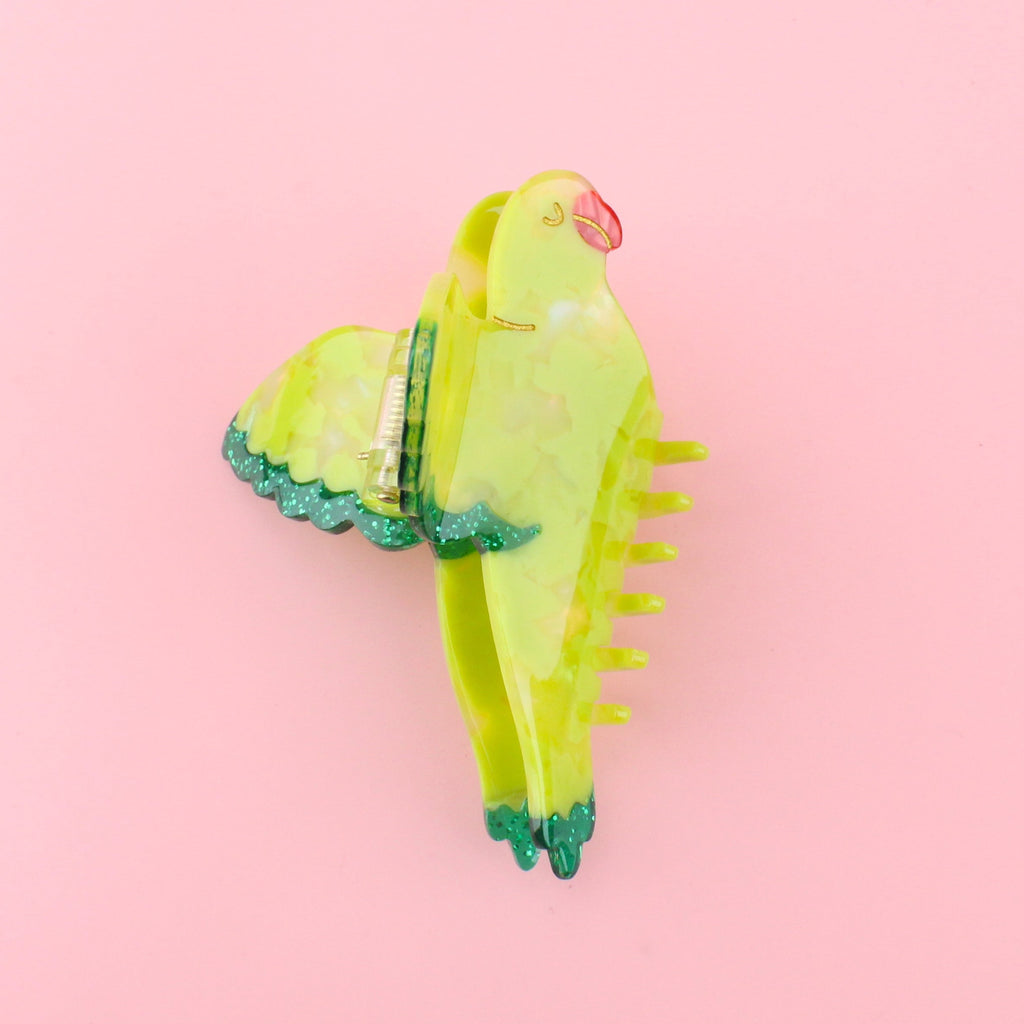Yellow Parrot  with a green glittery outline