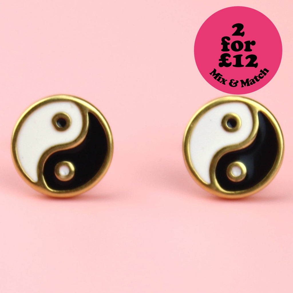 Yin and Yang Stud Earrings (Gold Plated) - Sour Cherry