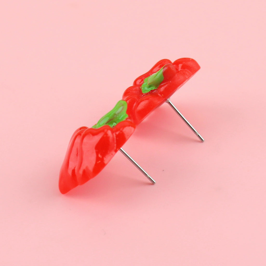 Red Bell Pepper style studs with a stainless steel pin