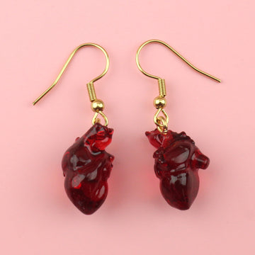 Resin heart charms on gold plated stainless steel earwires