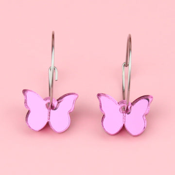 You're My Butterfly, Sugar Baby Hoop Earrings (Pink Mirror) - Sour Cherry