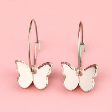 You're My Butterfly, Sugar Baby Hoop Earrings (Rose Gold Mirror) - Sour Cherry