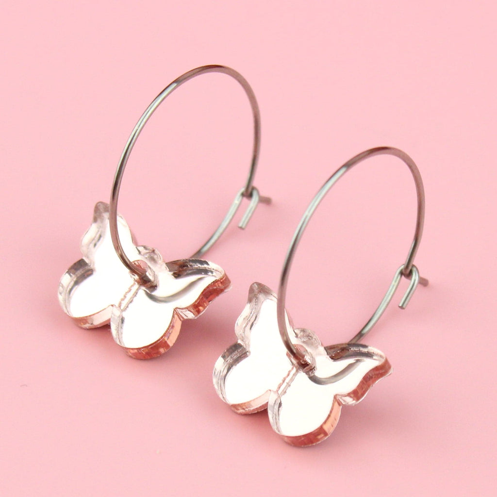 You're My Butterfly, Sugar Baby Hoop Earrings (Rose Gold Mirror) - Sour Cherry