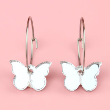 You're My Butterfly, Sugar Baby Hoop Earrings (Silver Mirror) - Sour Cherry