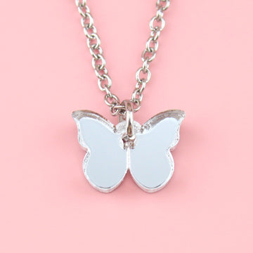 You're my Butterfly, Sugar Baby Necklace (Silver Mirror) - Sour Cherry