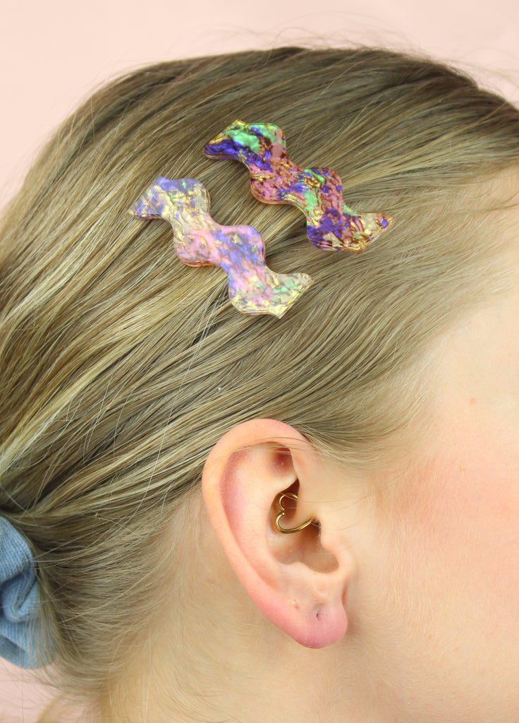 Wavy Abalone Hair Clips - Sour Cherry
