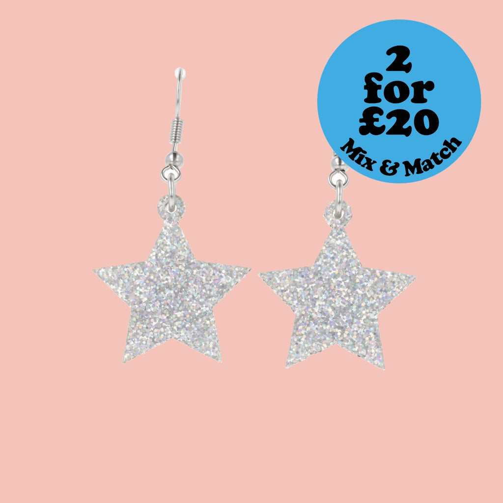 All That Glitters Silver Star Earrings - Sour Cherry