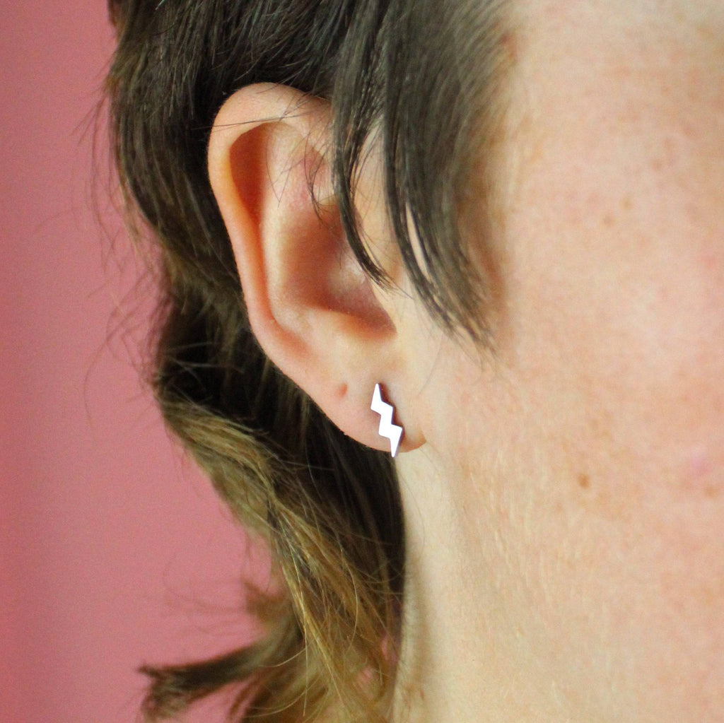 Amped Up Lightning Bolt Stud Earrings - Sour Cherry