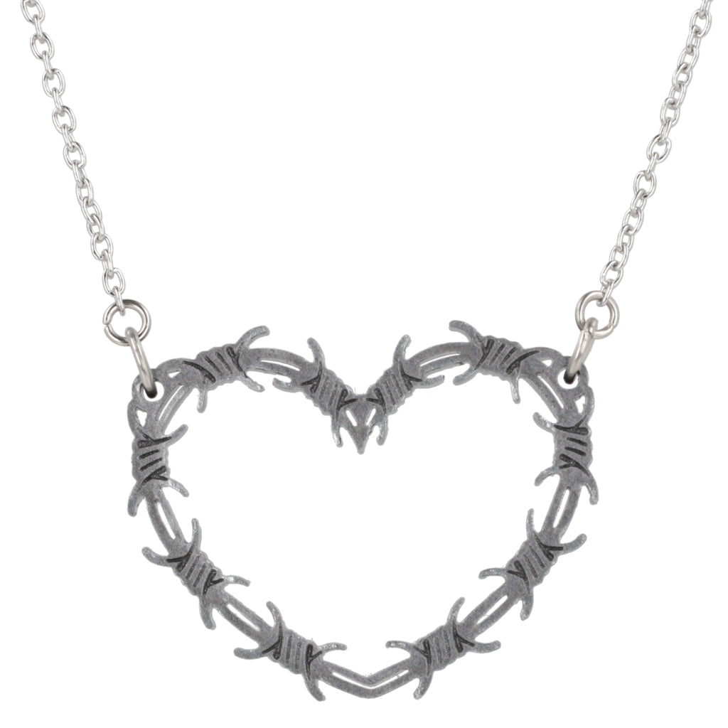 Silver Barbed Wire Heart Necklace - Sour Cherry