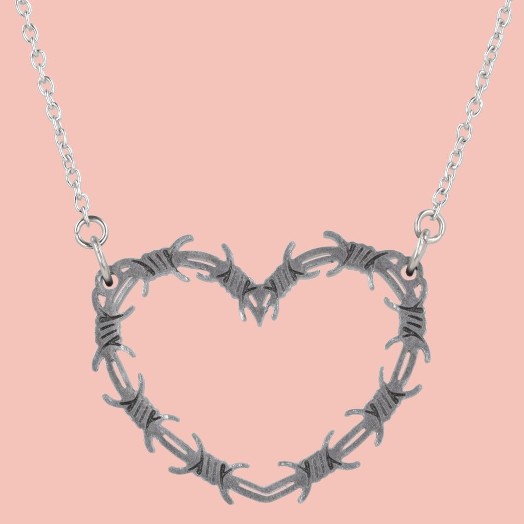 Silver Barbed Wire Heart Necklace - Sour Cherry