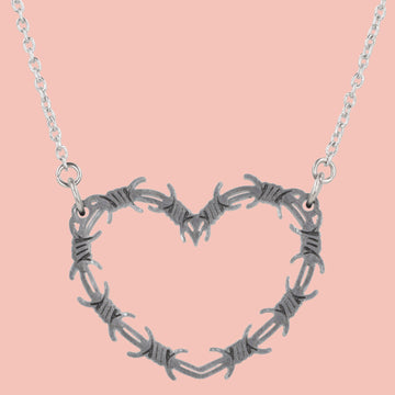 Silver Barbed Wire Heart Necklace - Sour Cherry