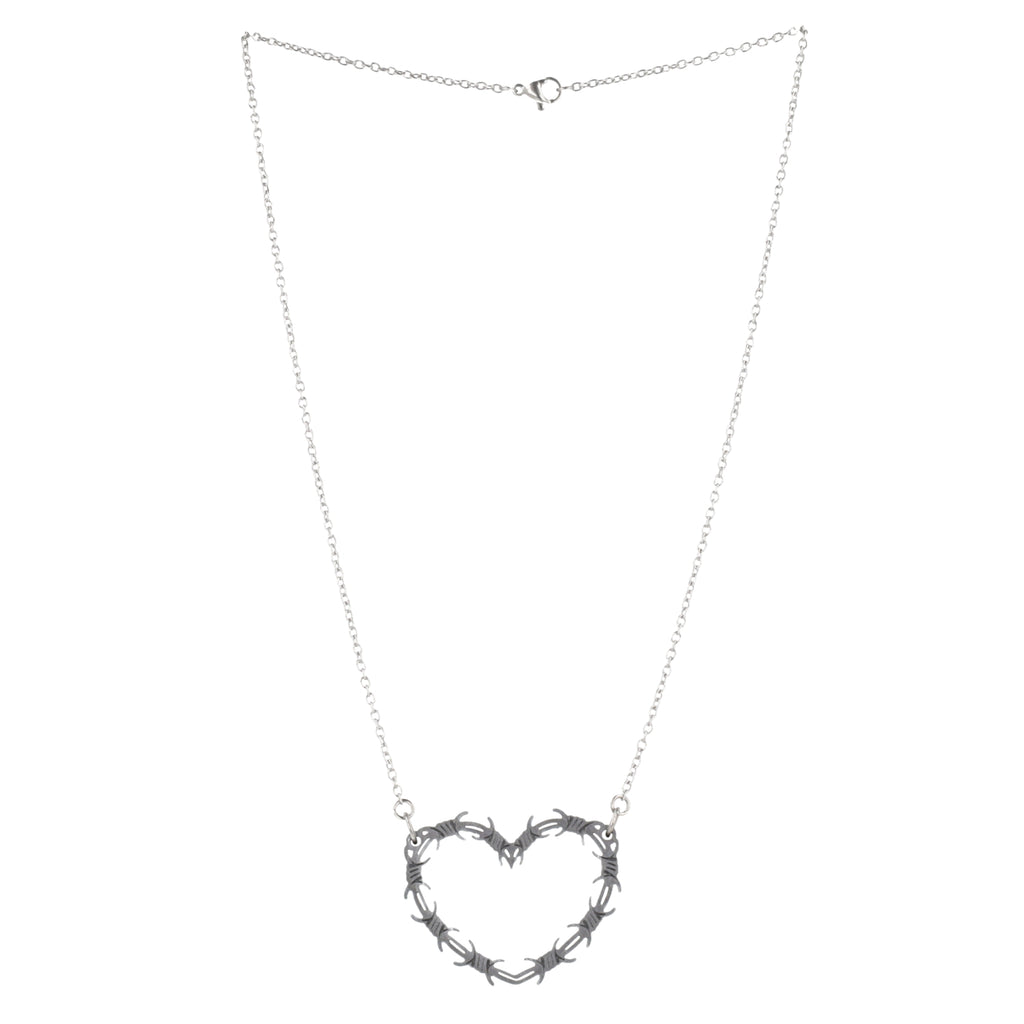 Silver Barbed Wire Heart Necklace - Sour Cherry