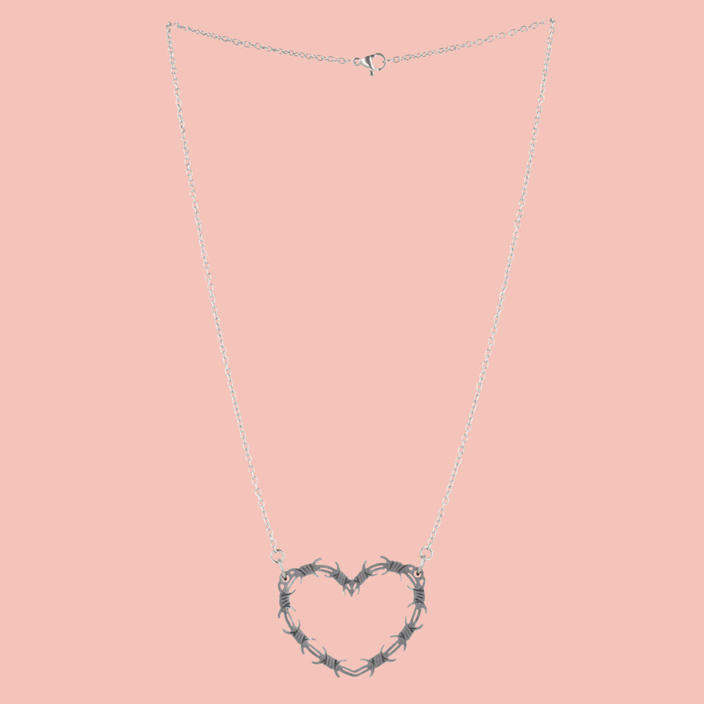 Silver Barbed Wire Heart Necklace - Sour Cherry