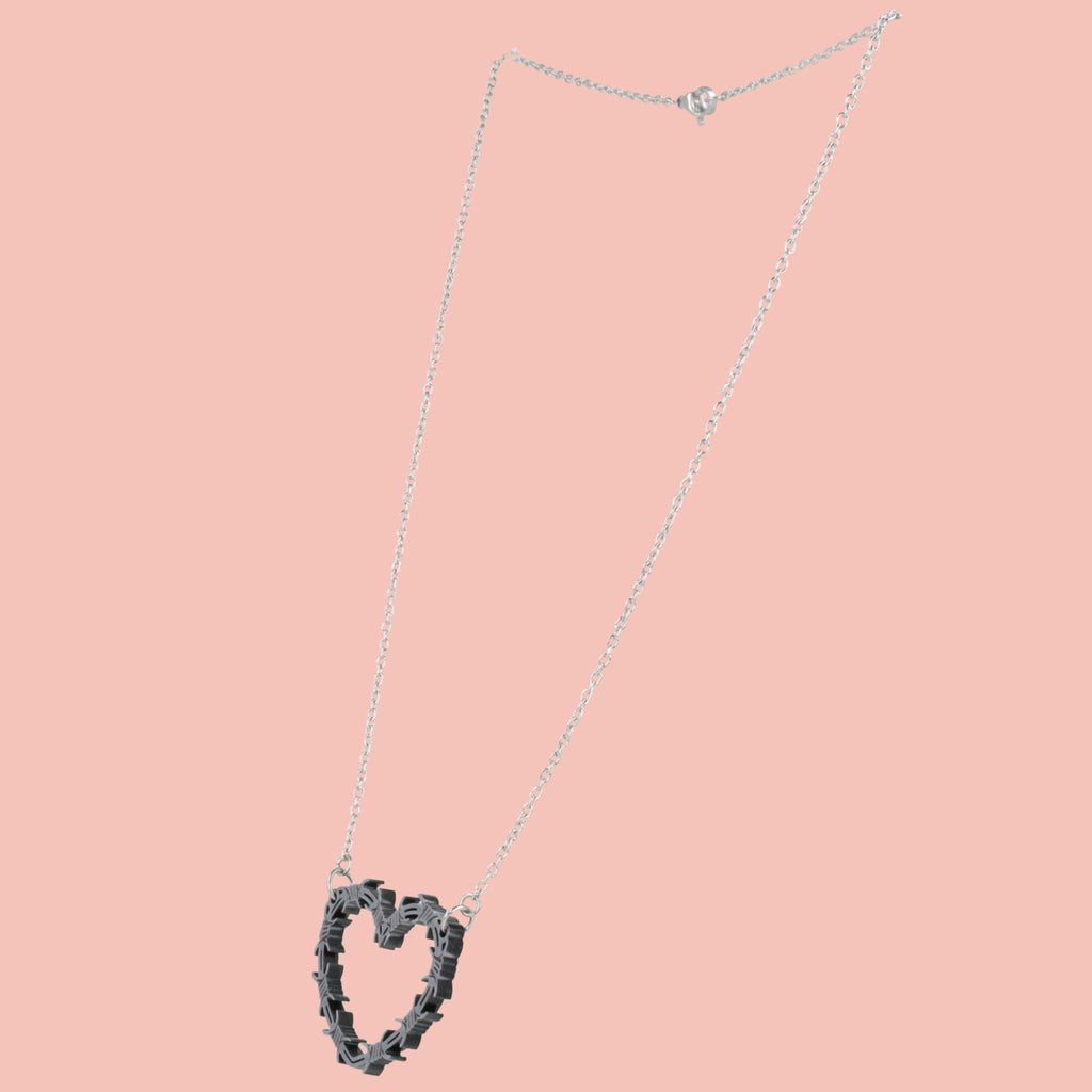 Silver Barbed Wire Heart Necklace - Sour Cherry