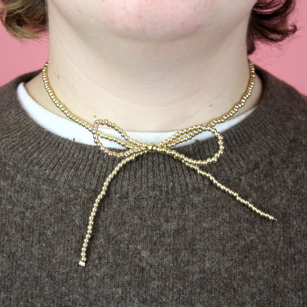 Beaded Bow Choker - Gold - Sour Cherry