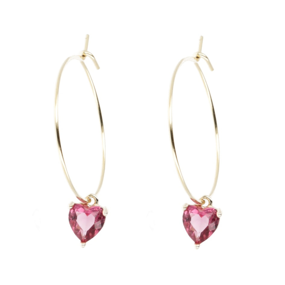 Bejewelled Heart Hoop Earrings - Sour Cherry