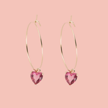 Bejewelled Heart Hoop Earrings - Sour Cherry
