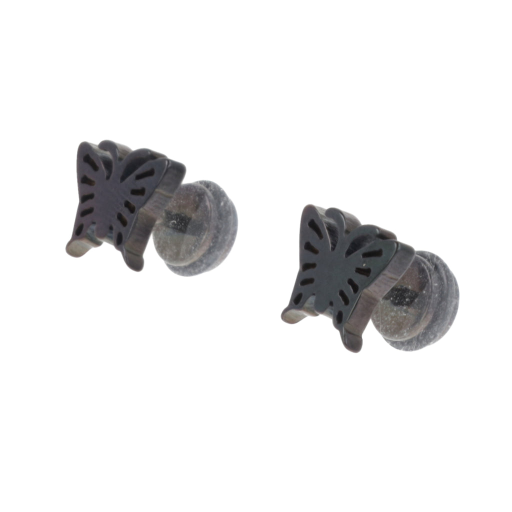 Butterfly Screw On Stud Earrings (Black) - Sour Cherry