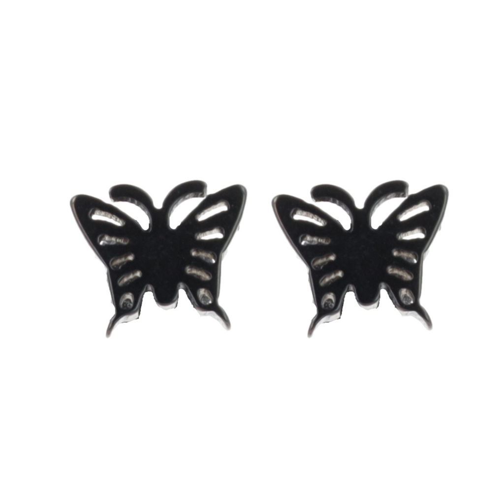 Butterfly Screw On Stud Earrings (Black) - Sour Cherry