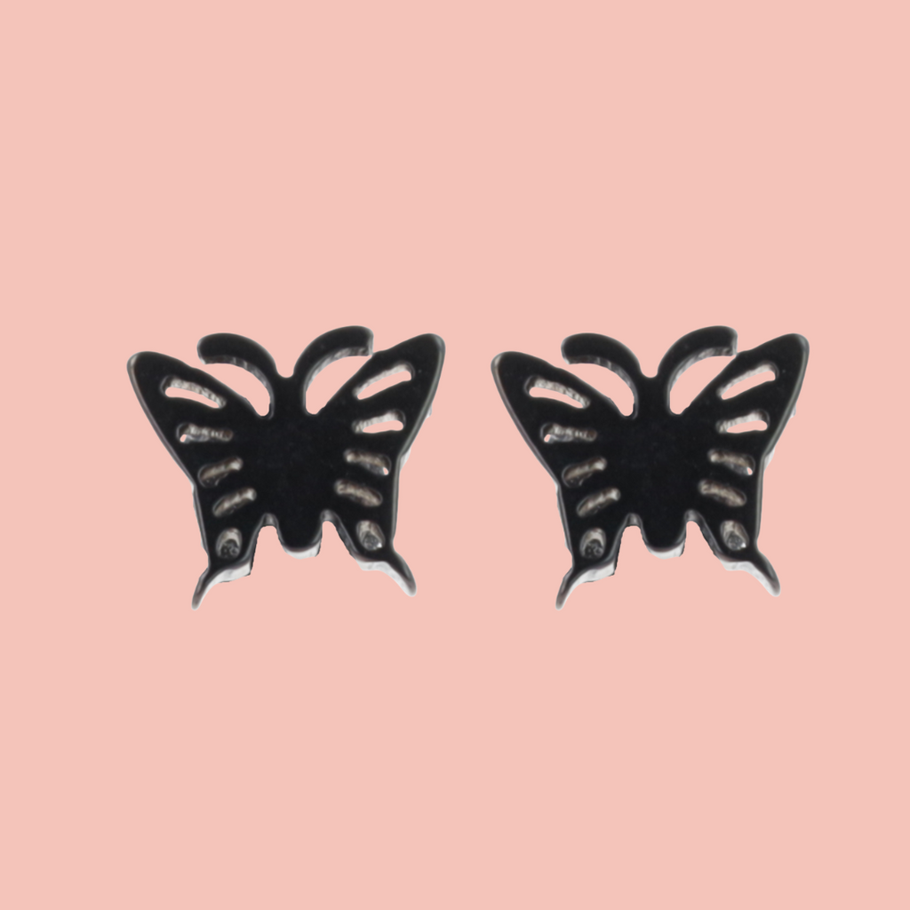 Butterfly Screw On Stud Earrings (Black) - Sour Cherry
