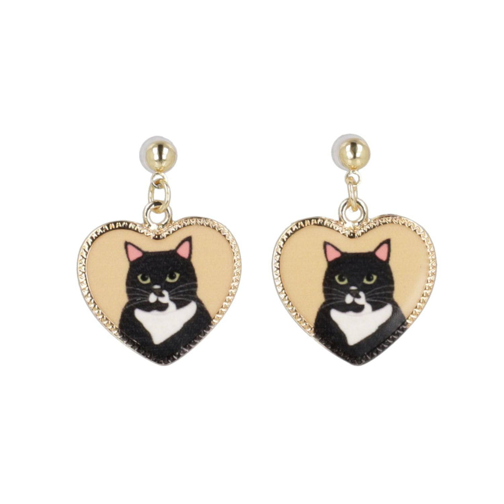 Black Cat Heart Stud Earrings - Sour Cherry