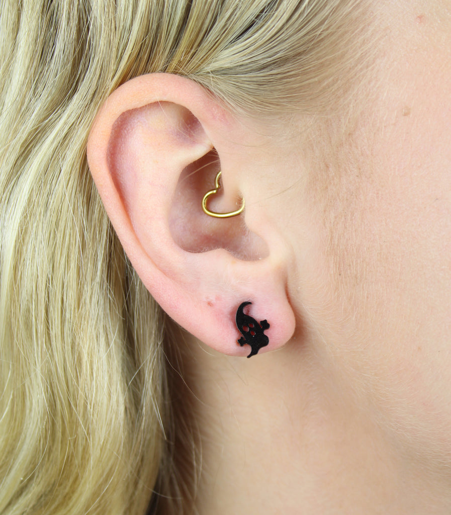 Pumpkin & Ghost Stud Earrings (Black) - Sour Cherry