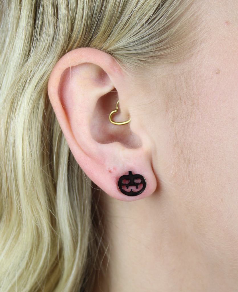 Pumpkin Stud Earrings (Black) - Sour Cherry