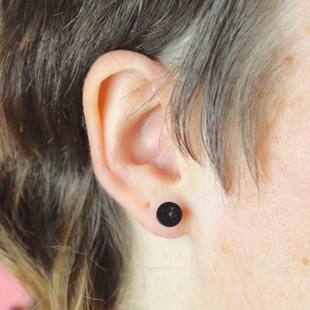 Black Screw Earrings - Sour Cherry