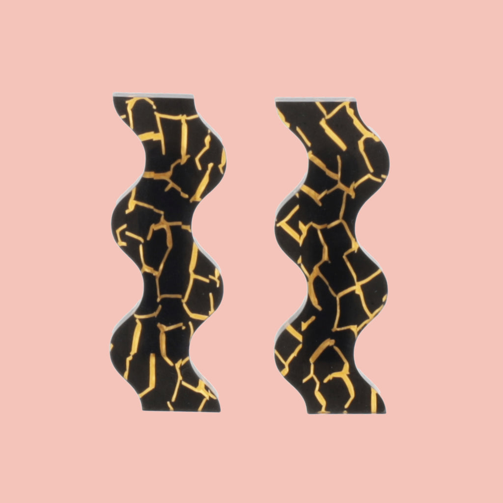 Black and Gold Wavy Hair Clips - Sour Cherry