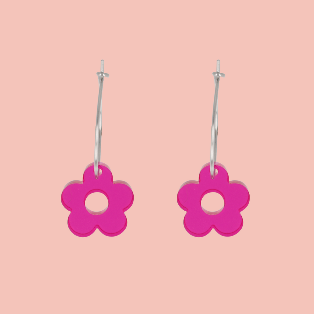 Blooming Botanicals Flower Hoop Earrings (Hot Pink) - Sour Cherry