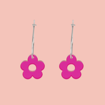 Blooming Botanicals Flower Hoop Earrings (Hot Pink) - Sour Cherry