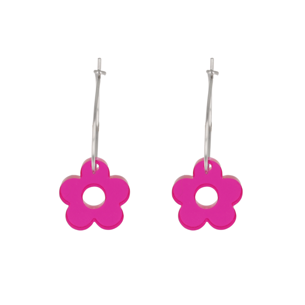 Blooming Botanicals Flower Hoop Earrings (Hot Pink) - Sour Cherry