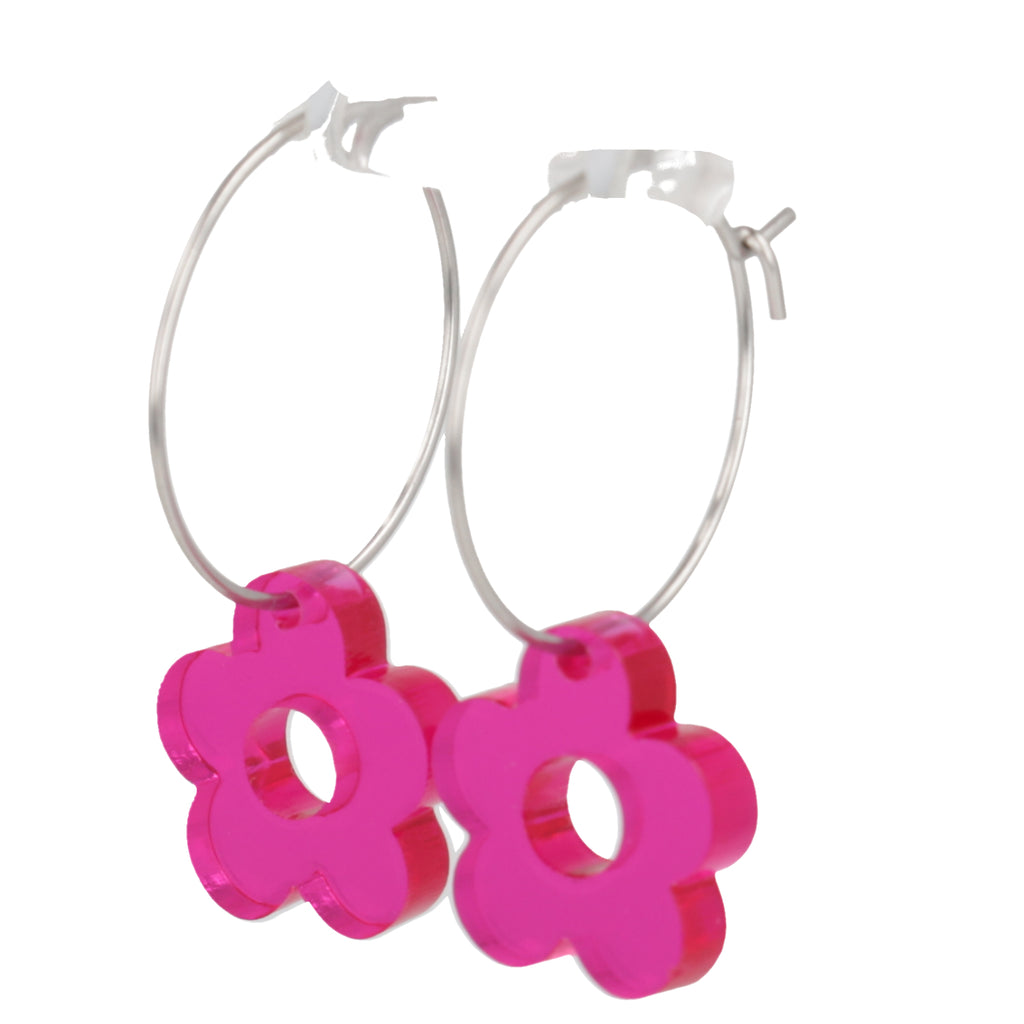 Blooming Botanicals Flower Hoop Earrings (Hot Pink) - Sour Cherry