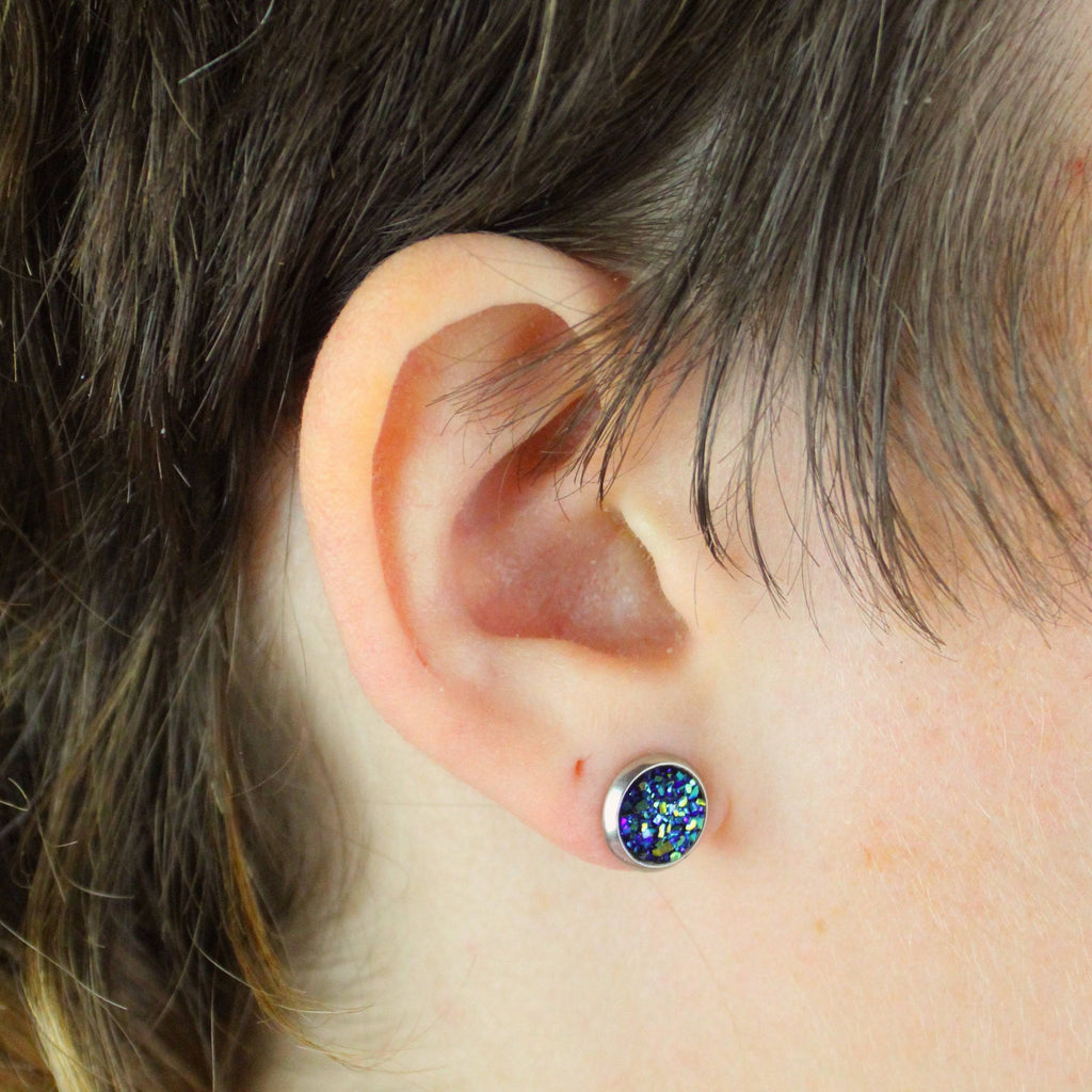 Blue Druzy Stud Earrings - Sour Cherry