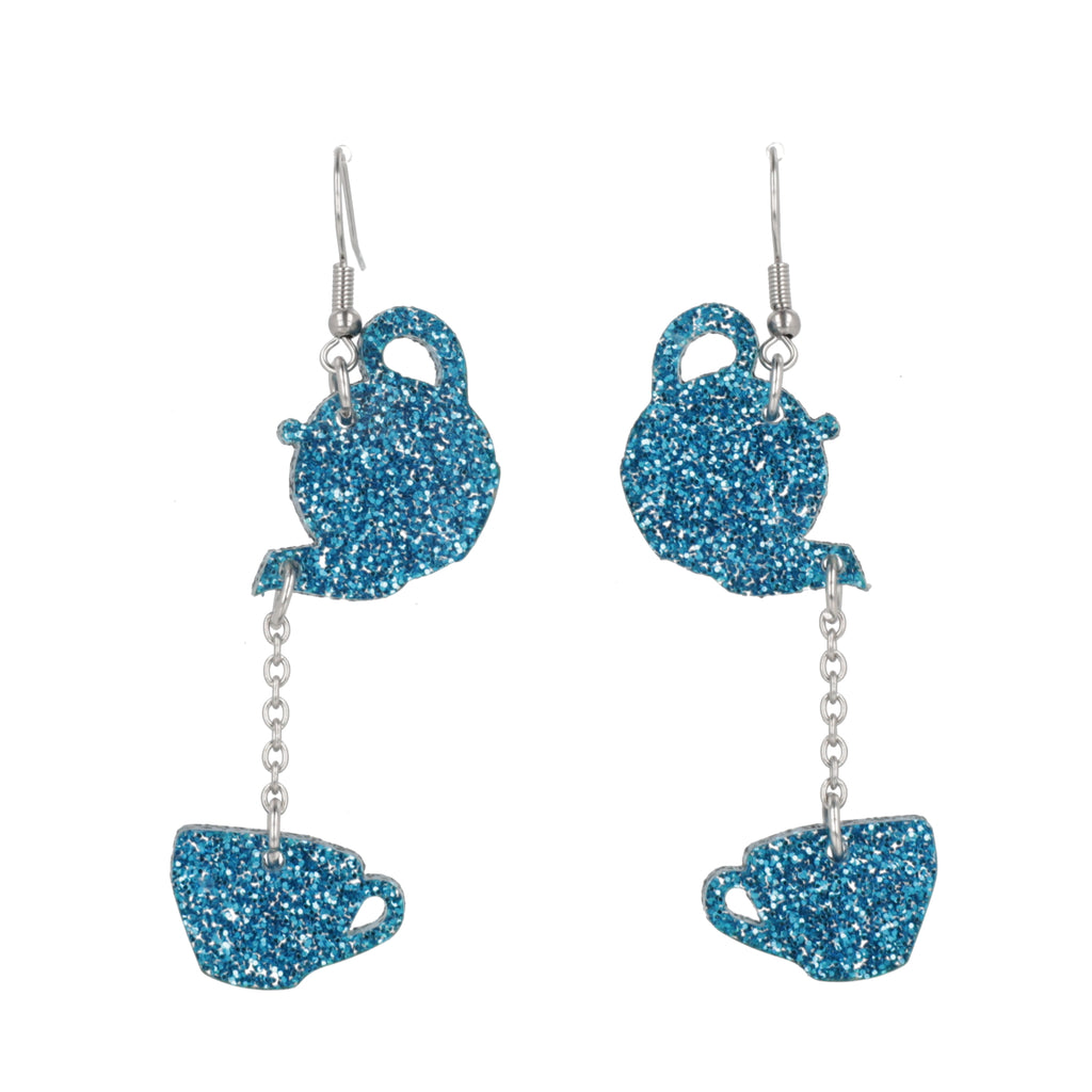 Blue Glitter Fancy A Cuppa Earrings - Sour Cherry