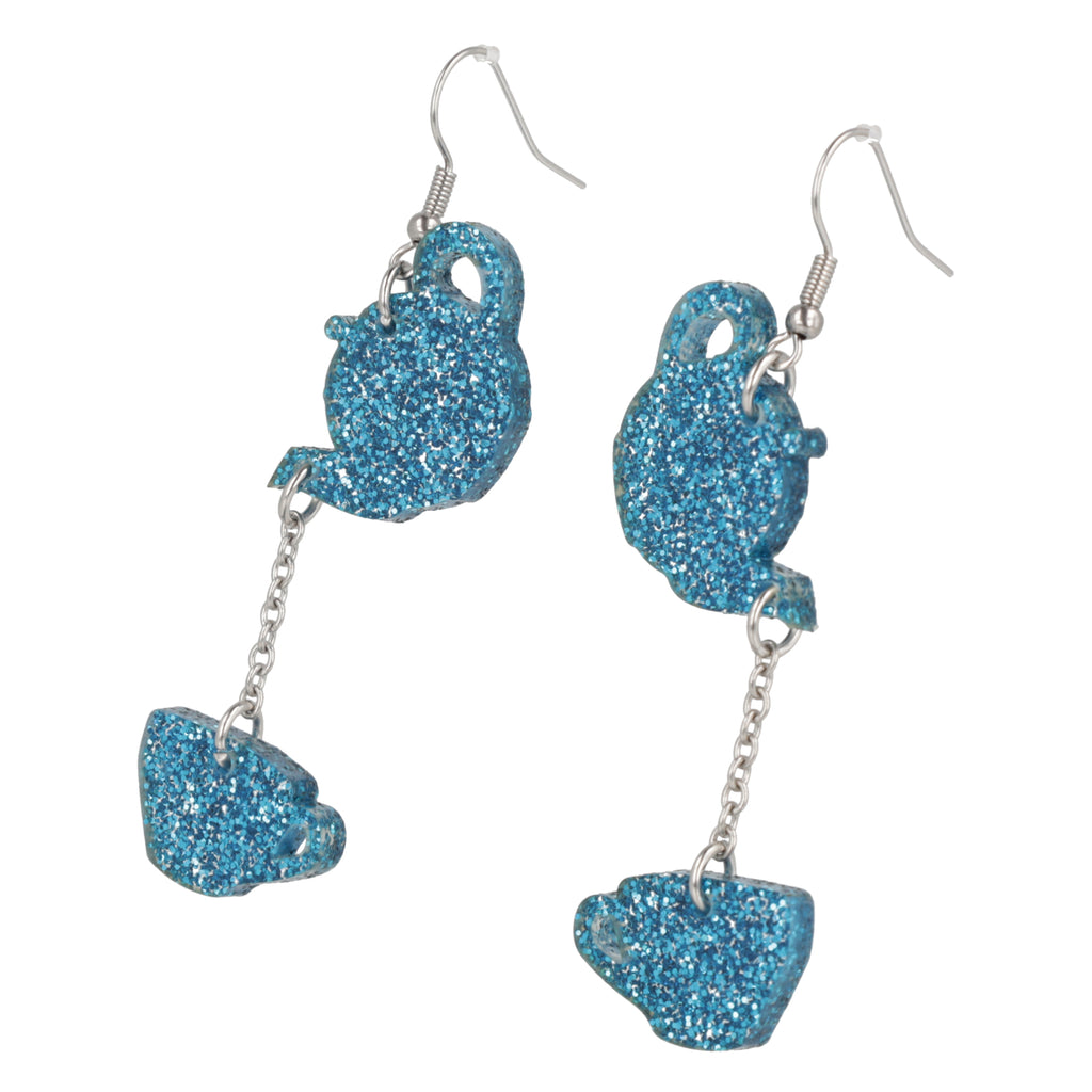 Blue Glitter Fancy A Cuppa Earrings - Sour Cherry
